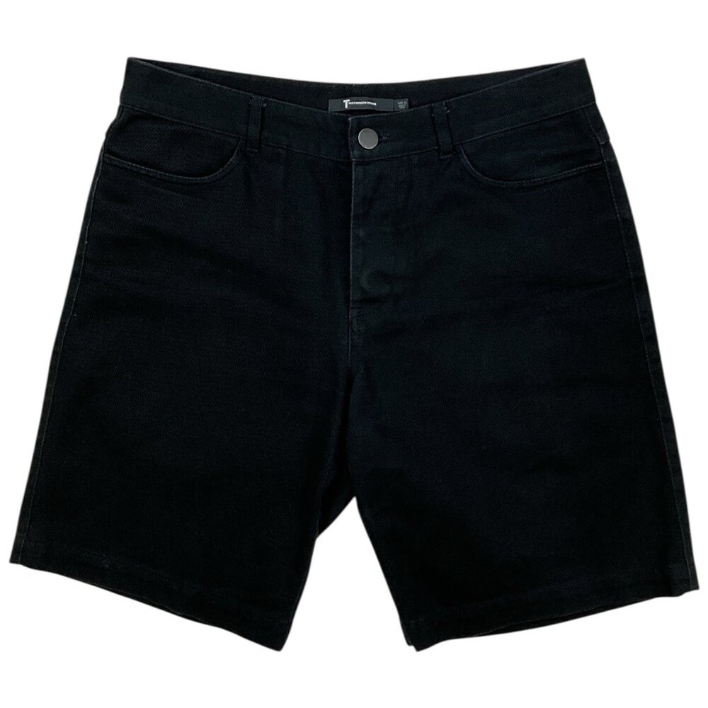 T By Alexander Wang Denim Shorts 30 Black Leather Pocket
